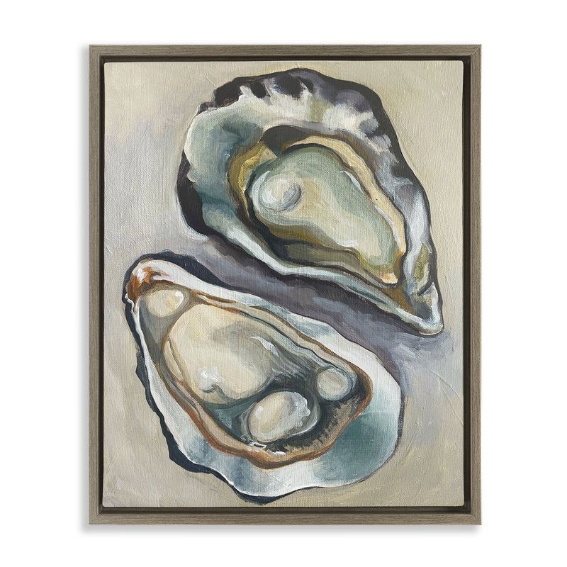  Nautical Oyster Duo Canvas Wall Art by Daphne Polselli, 21" H x 17" W, Montalcino Elm Floater Frame