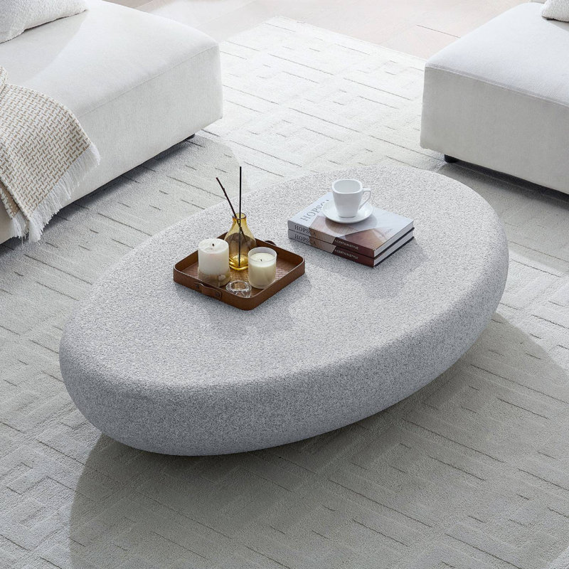 Table basse ovale en pierre 43,3 ", 11.42" H x 55.12" L x 33.46" W, Gris pierre