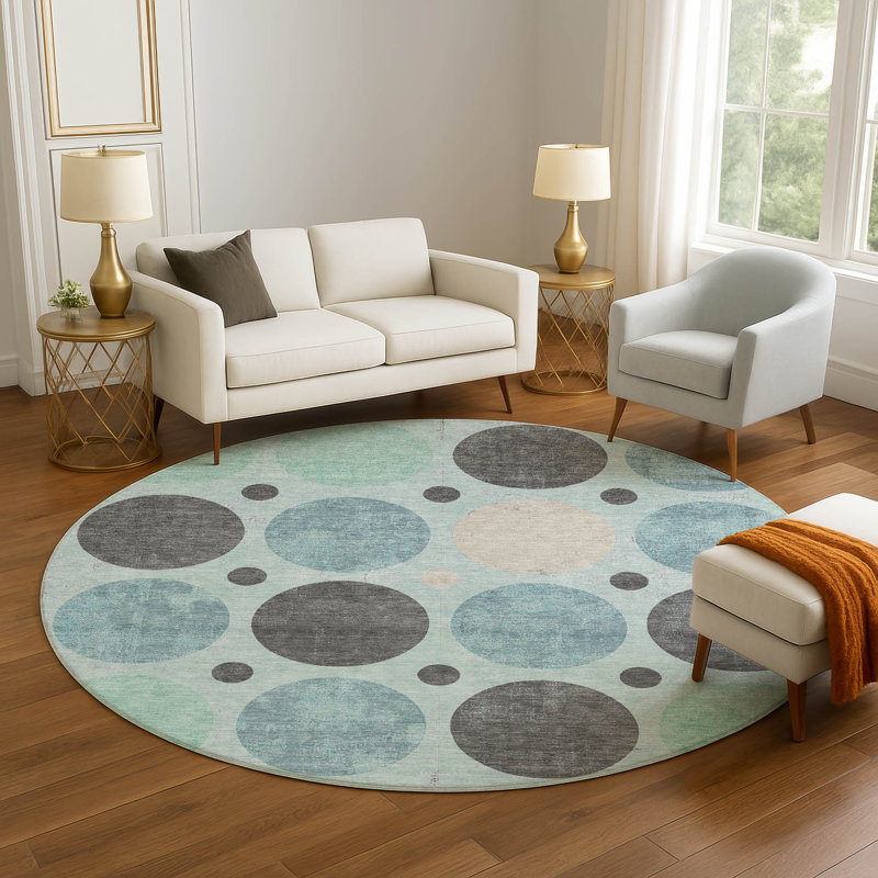 Premium Machine Washable Mayfield AMF1949 Geometric Rug, Round 8'