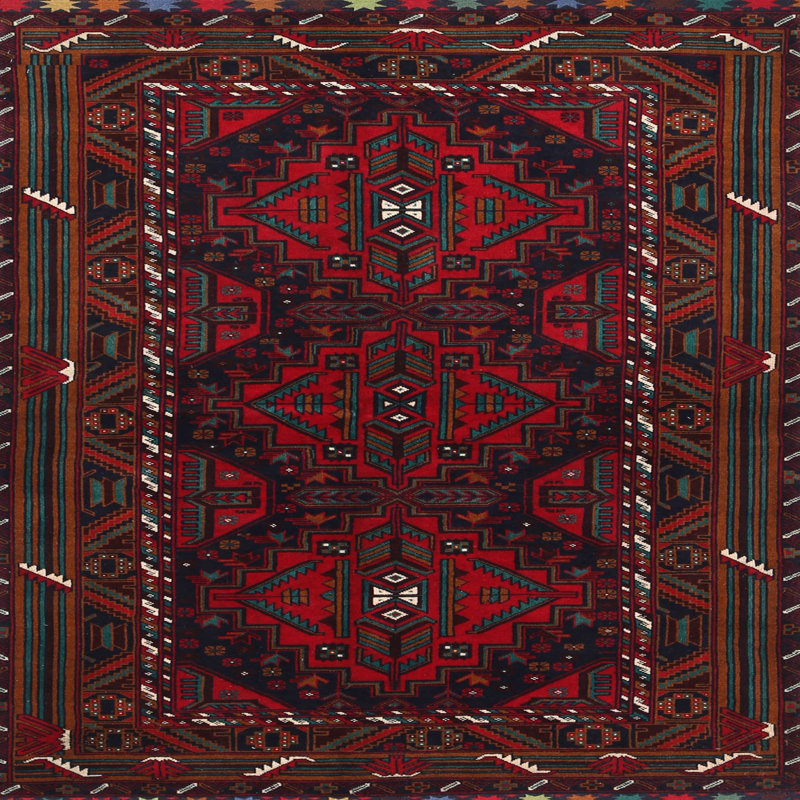 Tapis traditionnel rouge / noir Picariello, Carré 4 pi
