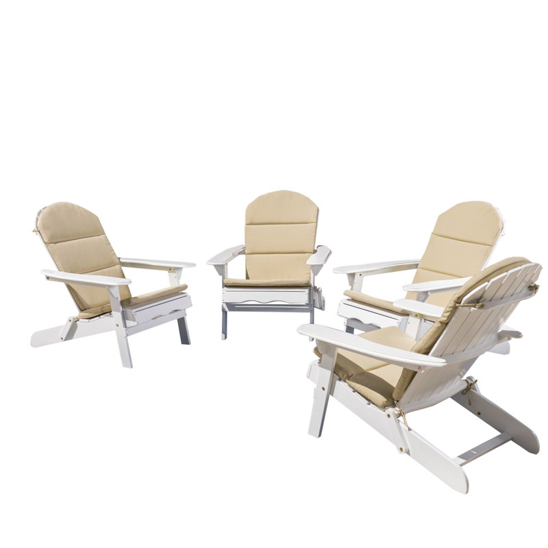 Chaise Adirondack pliante en bois massif Matthias, Blanc / kaki