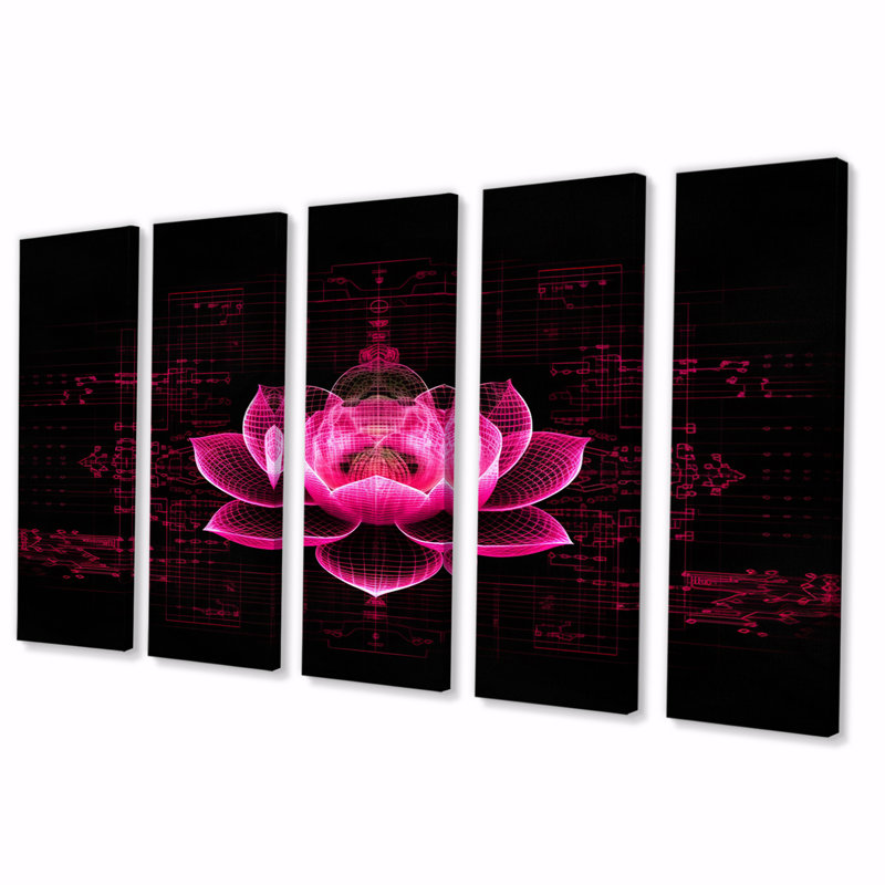 Lumière provenant de lotus rose I - impression d'art mural Lotus - 5 panneaux égaux