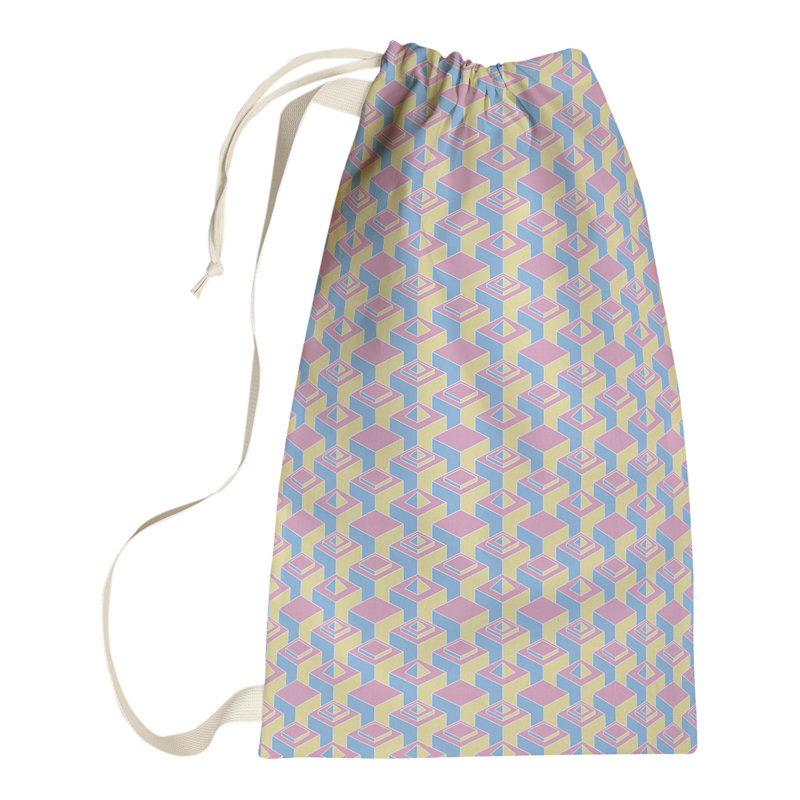Jordao Laundry Hamper with Handles, 36" H x 28" W x 1.5" D, Blue Pink/Yellow