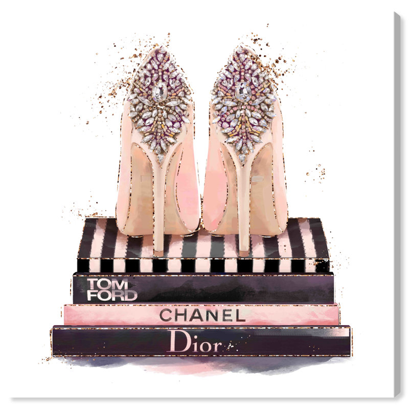 Mode et glamour - Stilletos et livres précieux - impression, H 30 po x l 30 po, Toile tendue