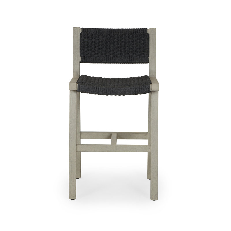 Delano Outdoor Teak Bar Stool, Dark Gray Rope, Counter Stool (26" Seat Height), Dark Gray