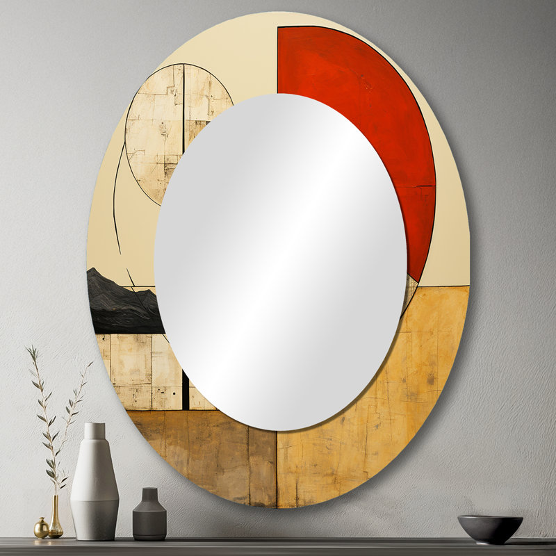 Time Capsule Vintage Illustration - Abstract Oval Decorative Mirror On Metal, 43" x 33"