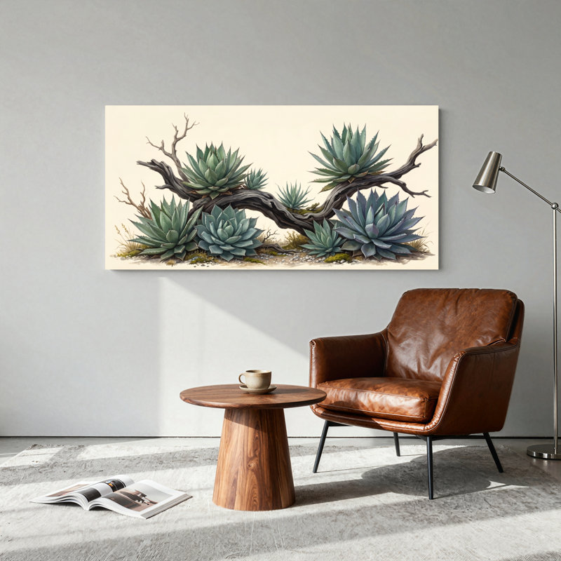 Ensemble de 1 tableau sur toile représentant une branche succulente, 40“W x 20”H, Wrapped Canvas