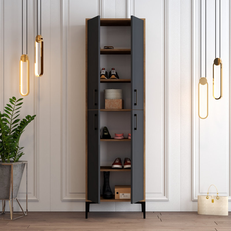 15 Pair Shoe Storage Cabinet, Walnut/Anthracite