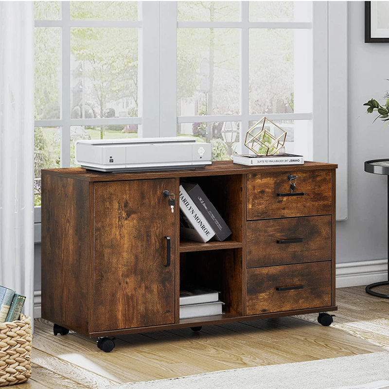 Lakeith 89.9cm Wide 3 -Drawer Mobile File Cabinet, Brown