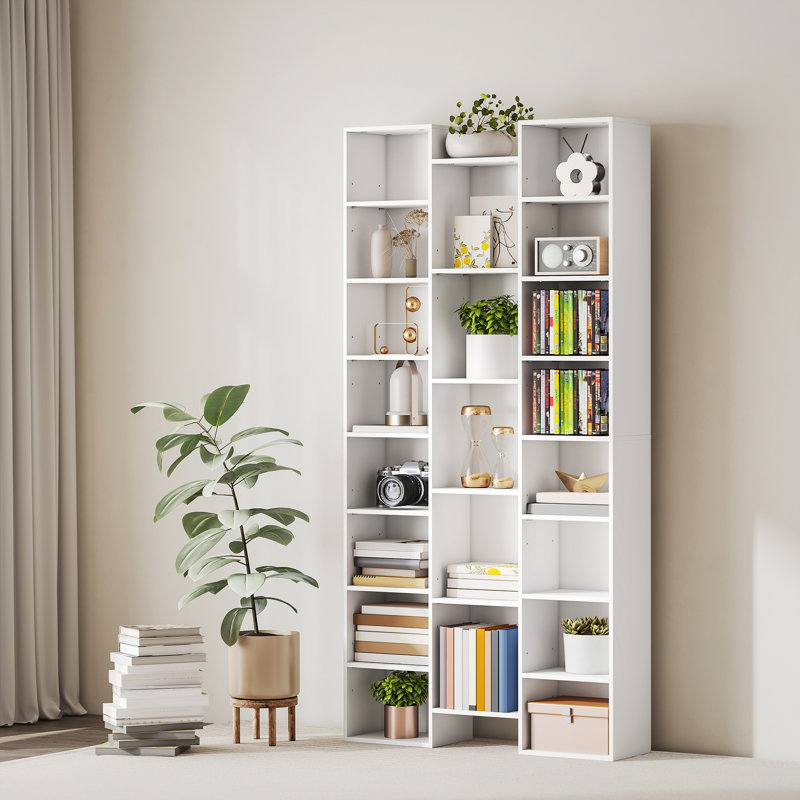 HOMCOM 21 Cube Tall Bookcase with 10 Adjustable Shelves, White