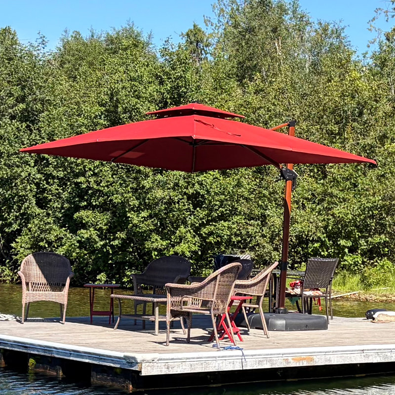 Double Top Deluxe 9' x 12' Rectangular Wood Pattern Cantilever Umbrella,Brick Red, Brick Red