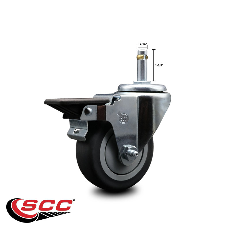 Roue de 3,5 po pivotante sur roues en caoutchouc thermo 7/16 po avec frein