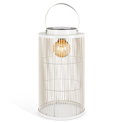 18.11 Inch Outdoor White Metal Lantern with Jumbo Solar Light