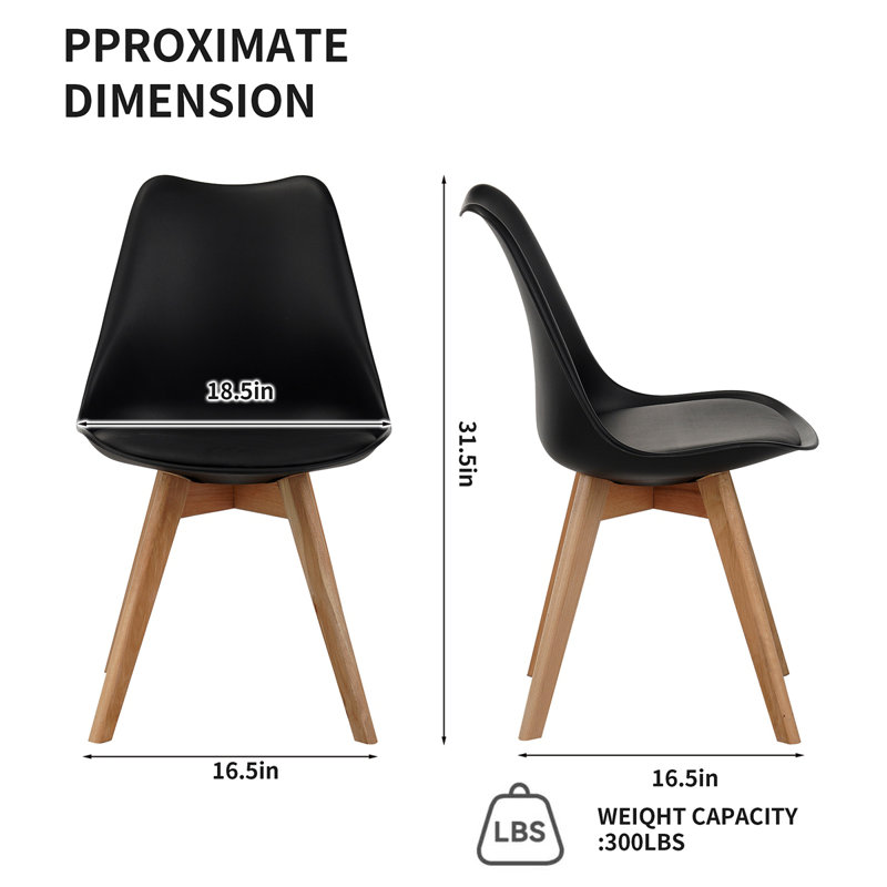 Ensemble de 4 chaises de salle à manger modernes Malijah avec coussin en similicuir et structure en bois, Noir