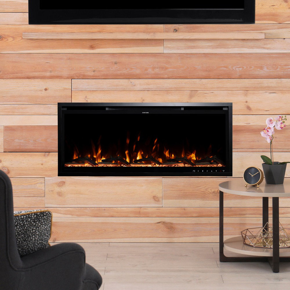 Aerus Recessed or Wall Mounted Electric Fireplace, Alexa or Google Home Compatible, Logs & Crystals, Remote Control Modern Ember