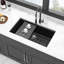 Évier de cuisine en quartz noir 32 po x 19 po, fabriqué en matériau haut de gamme avancé, réduit le bruit et la saleté, est livré avec un modèle d'installation d'évier encastré noir