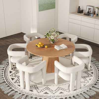 47-Inch Round MDF Pedestal Dining Table Set