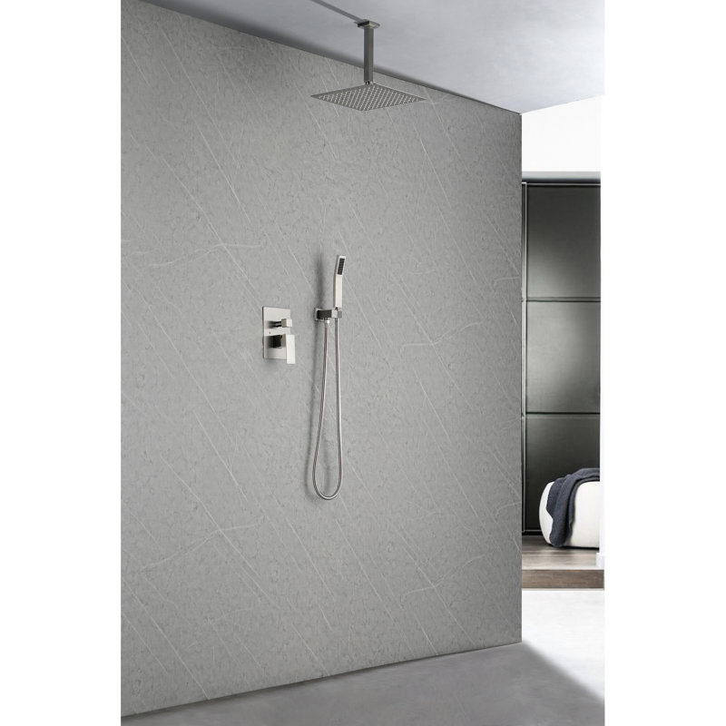 Douche de salle de bain murale, pomme de douche à pluie de 12 po de luxe avec équilibrage et pouces d'injection d'air innovants pour un moment de détente