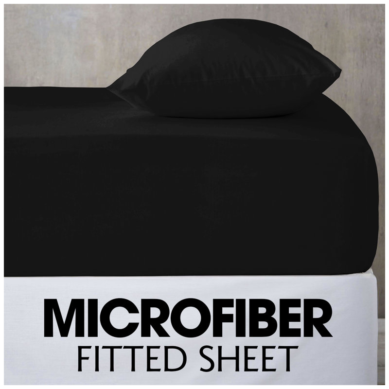 Super Dreamer Fitted Sheet Solid Colour - Polyester Single Double King Size Machine Washable High Quality Yarn Bed Set, Black