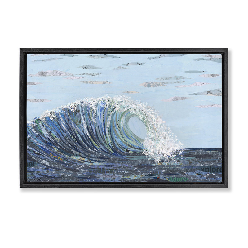 Toile flottante encadrée Big Kahuna Wave par Jennifer Peck, Cadre flottant noir de jais, H 17 po x l 25 po