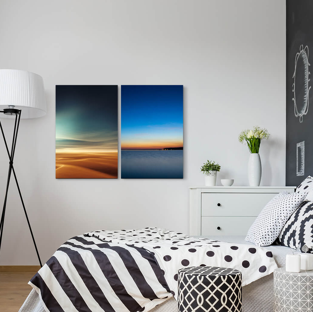 2-tlg. Leinwandbilder-Set - Fotografie „Desert Sahara Sand Shallow Sea Sunset Dusk Calming”