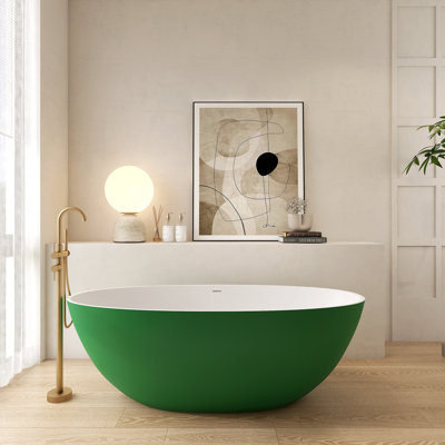 65''Solid Solid Surface Bathtub, Freestanding Soaking Bathtub