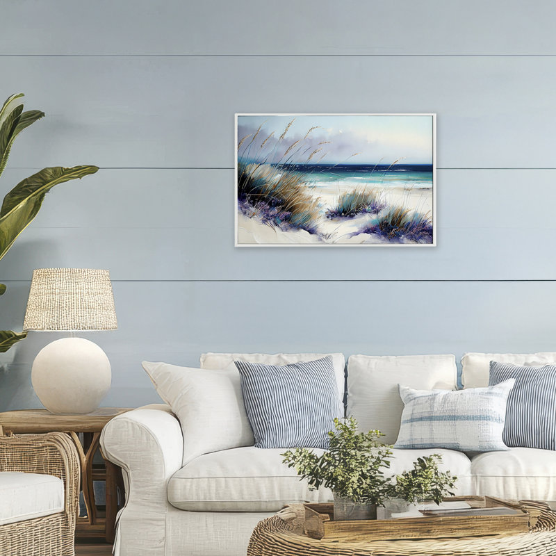 Giclée encadrée Euphoria Beach Dunes, design par Sasha, H 20 po x l 30 po, Estampe numérique encadrée blanc bord de mer