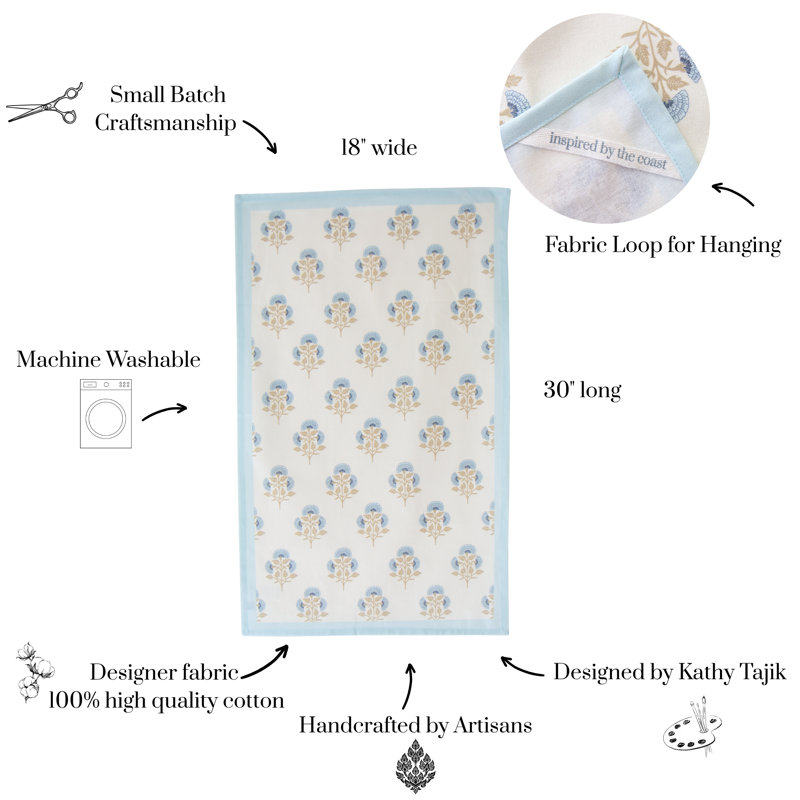 Henrietta Petite Fleur Block Print Tea Towel, Single, Henrietta