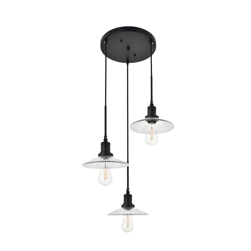 Luminaire suspendu conique 3 lumières grappe Sequim, Noir