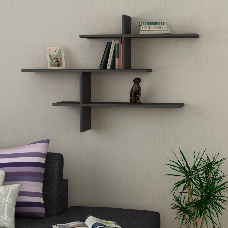 Modern Wall Shelf - Oak Color, 125 x 80 x 20 cm, 100% Melamine Coated Particle Board, Thickness: 0 cm, Holds Up to 4 kg, Scandinavian Design, For Home Decor & Storage Solutions
