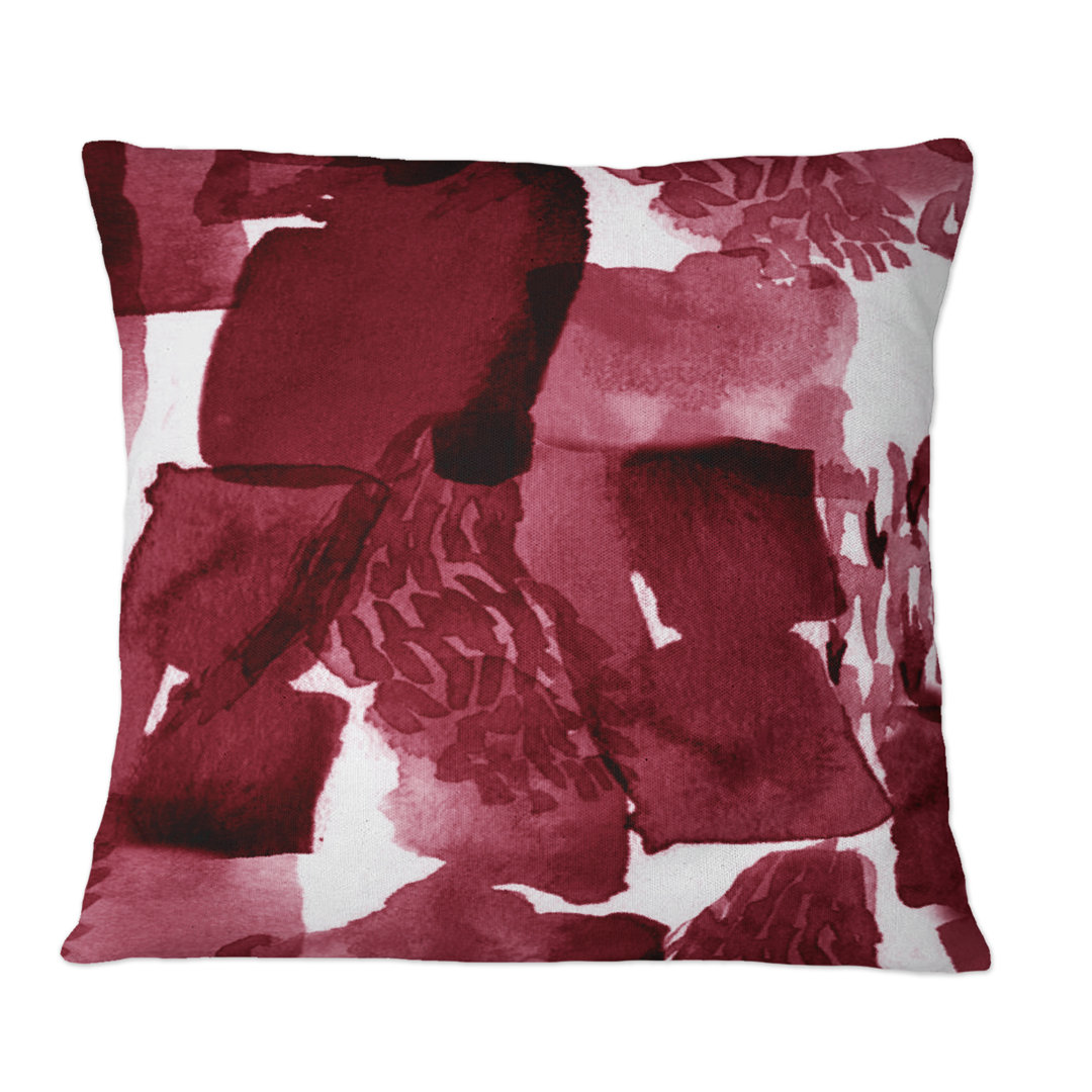 Abstract Burgundy Strokes On White - Modern Printed Throw Pillow Design Art