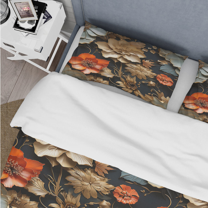 Ensemble de housse de couette Vintage Tuscan Flowers I, Housse de couette pour très grand lit et 2 très