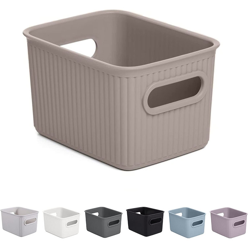 Ensemble de paniers en plastique nervuré, Beige, 1