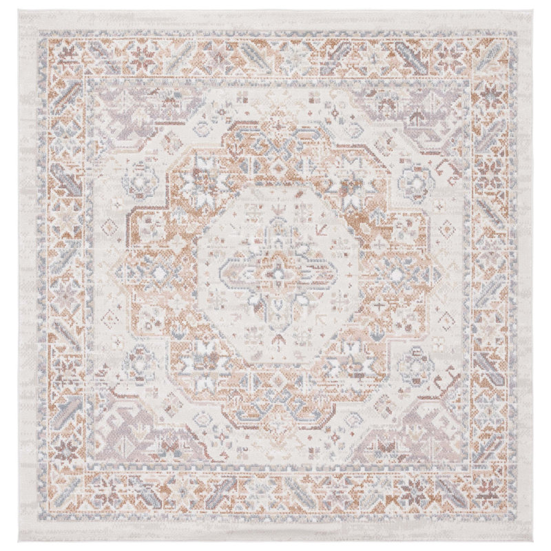Helfrich Oriental Area Rug in Beige/Rust, Square 6'7"