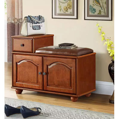 Solid Rubberwood Shoe Cabinet with Seating