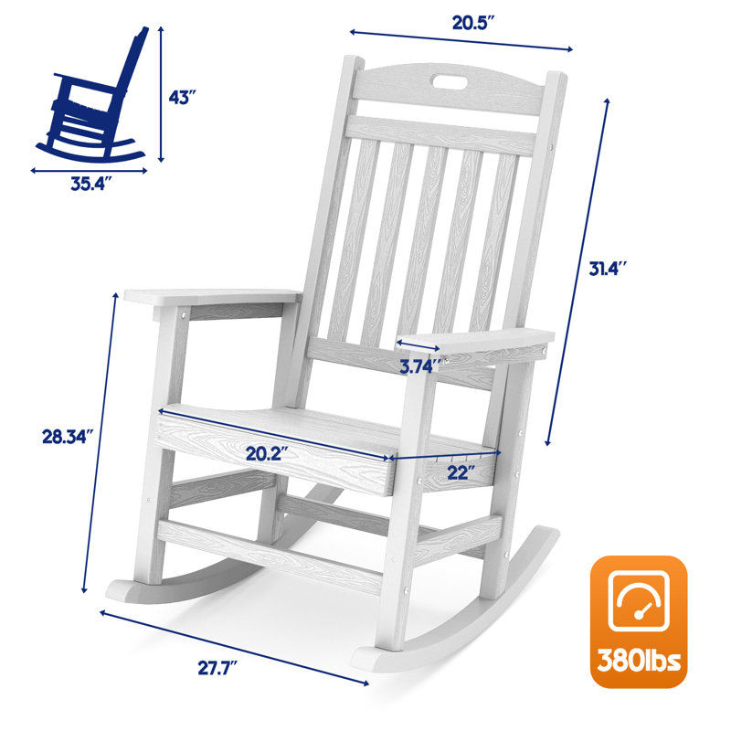 Waddon Oversized Modern Resin Rocking Adirondack Chair, White
