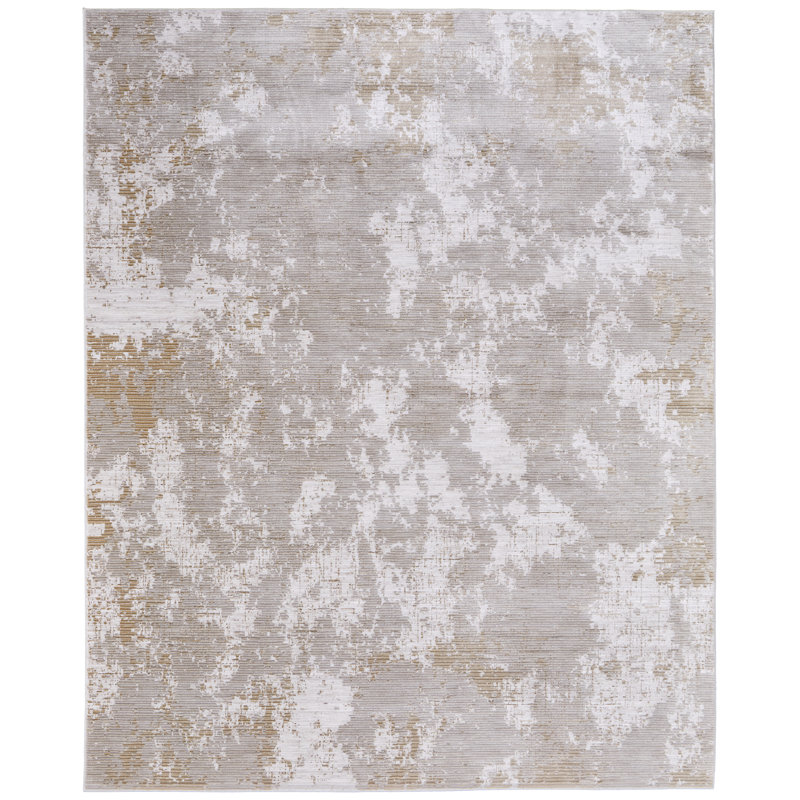 Maxin Modern Abstract, Gray/Ivory/Brown, Area Rug, Rectangle 6'7" x 9'6"