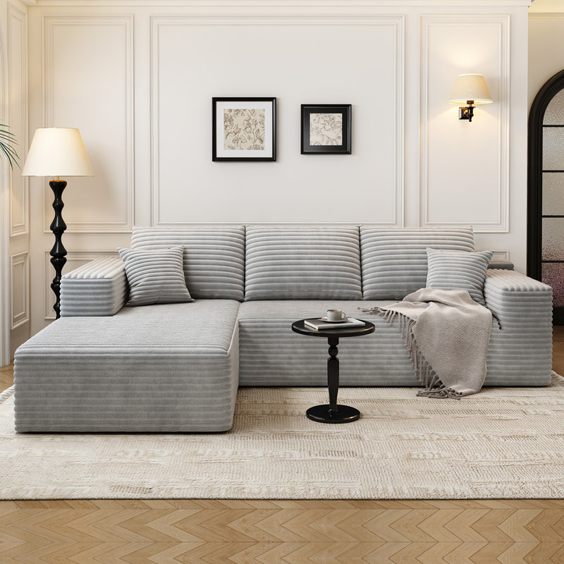 Canapé modulaire 107,5 po Cloud, Tissu velours côtelé gris moelleux, Orienté à gauche (vu de face)