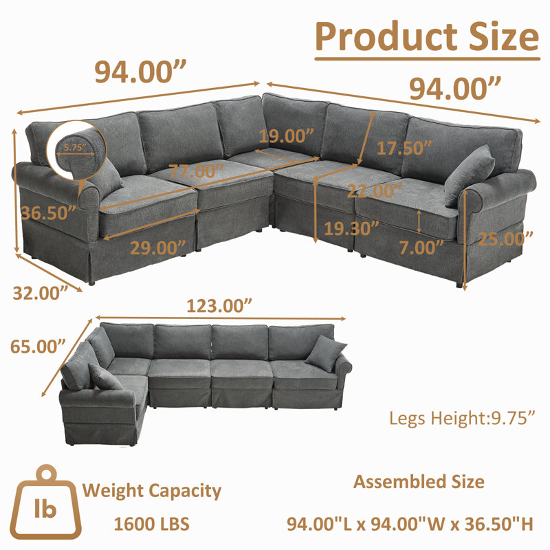 Masir 94.00” Oversized Corner Modular Sectional Fabric Sofa Set,Free Combination, Dark Gray Linen