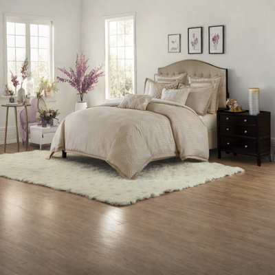 Luxurious 9-piece King Size Bedding Set, Polyester Jacquard Design, Tan & Ivory Elegance For Home Comfort