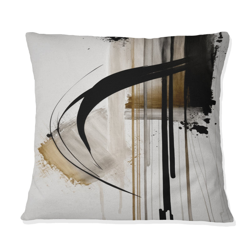 Noir, blanc et doré Expression I - coussin imprimé, H 18 po x l 18 po