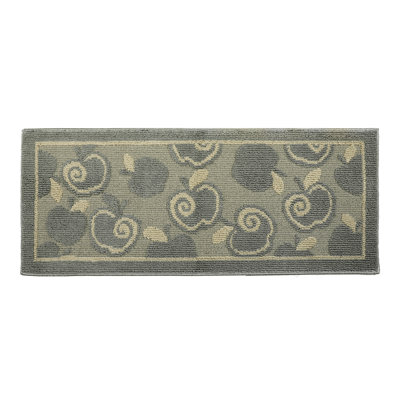 Fernbush Home Decor Luxury Non-Slip Rubber Backing Safety Ultra Water Absorbent Soft Durable Woven Runner Area Carpet Floor Area Mat Indoor Interior Jacquard Decorative Kitchen Rug, Silver Apple Harvest Design 2 Pieces Set
