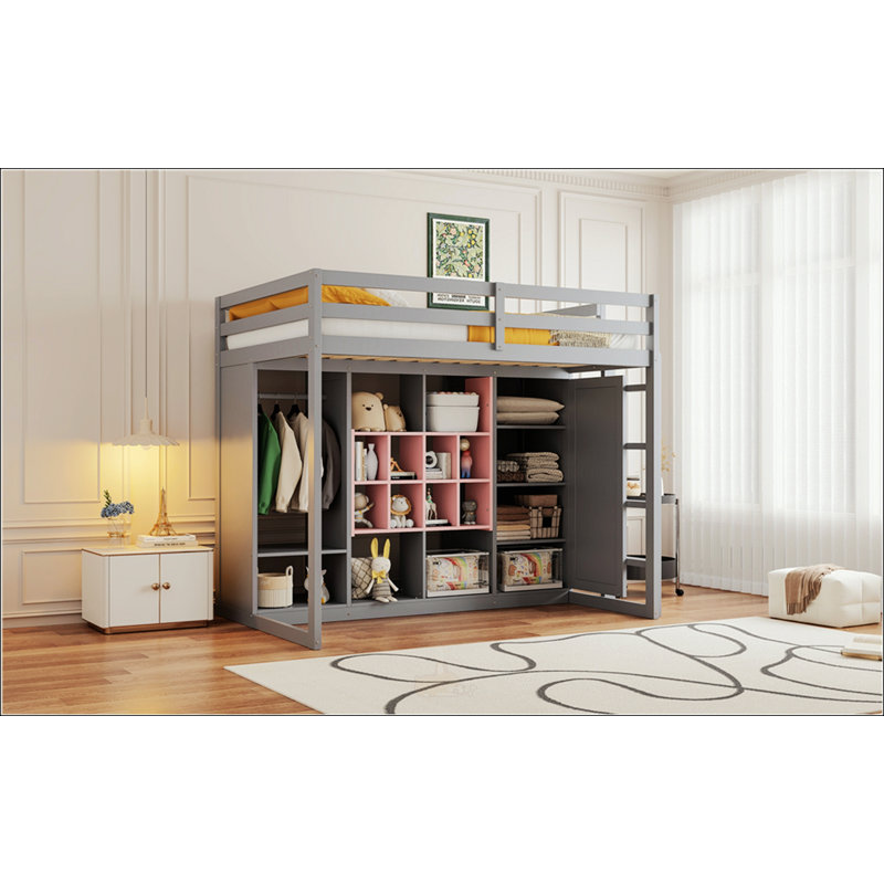 Lit mezzanine simple en bois avec garde-robe