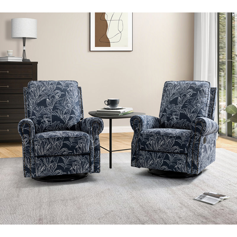 Antasia 34'' W Rocking Swivel Nursery Recliner, Navy Polyester