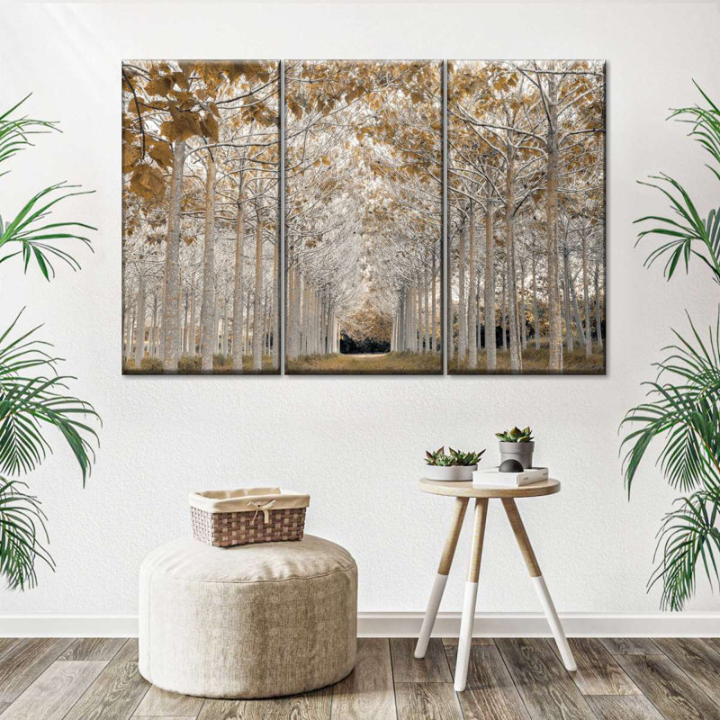 Ensemble de 3 pièces en or blanc sur toile, H 24 po x l 38 po x P 1,25 po