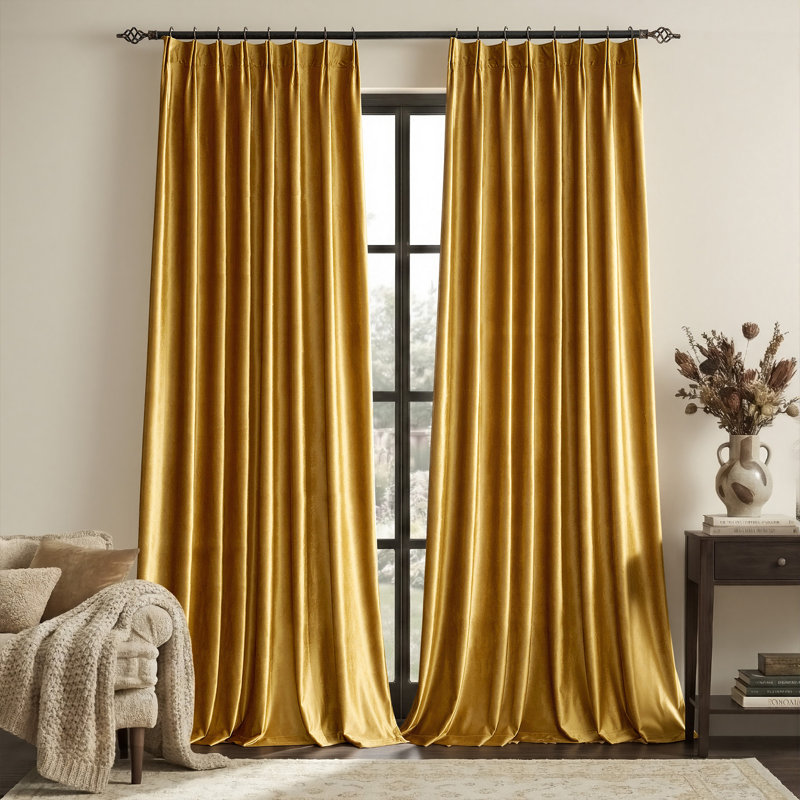 Luxury Velvet Pinch Pleated Blackout Curtains - Room Darkening Thermal Insulated Back Tab Soundproof Drapes with Hooks+Rings (set of 2)