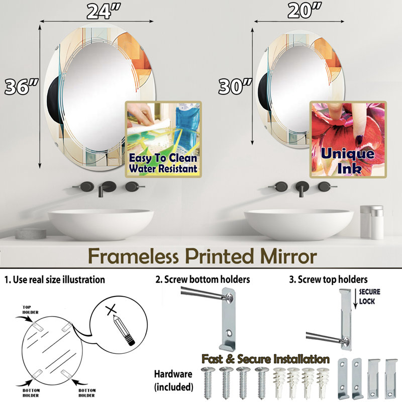 Carnduff - Miroir mural Mid-Century ovale, 30 po x 20 po