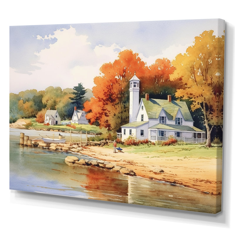 " Connecticut'S Lake Village Charm II ", Wrapped Canvas, 34" H x 44" W x 1.5" D