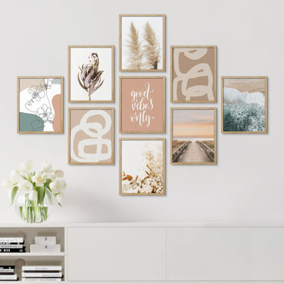 " Good Vibes Only Pastel Abstract Shapes Modern Art " 9 - Pieces