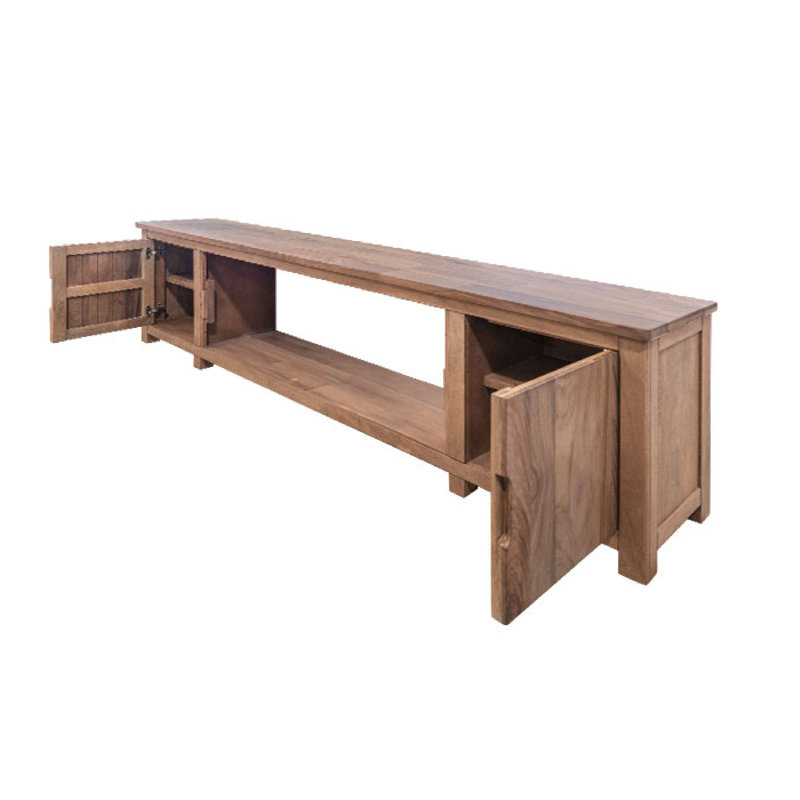 Console Umey avec foyer électrique, télécommande, brun moyen 93 pouces